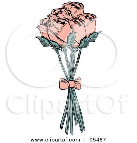 Royalty-Free (RF) Clipart Illustration of a Bouquet Of Peach Roses With A Bow by Andy Nortnik