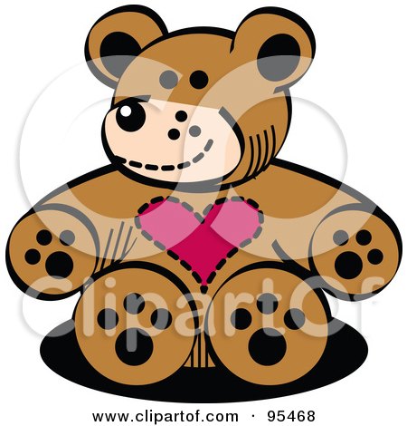 Royalty-Free (RF) Clipart Illustration of a Brown Valentine Teddy Bear With A Heart Chest by Andy Nortnik