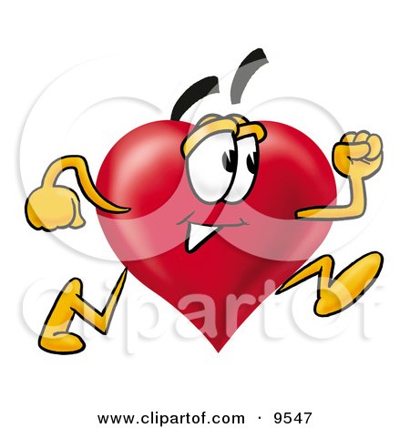 Clipart Picture of a Love Heart Mascot Cartoon Character Running by Mascot Junction