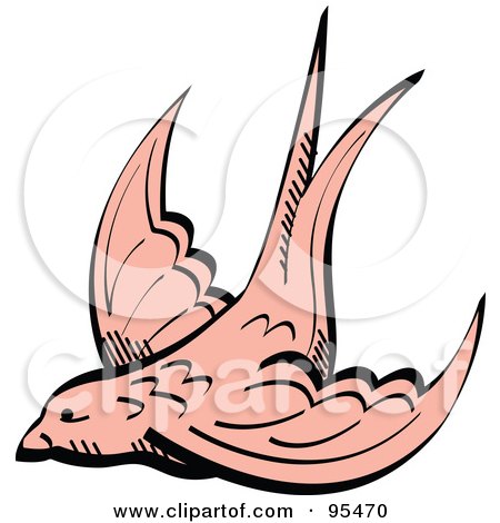 Royalty-Free (RF) Clipart Illustration of a Peach Valentine Swallow Swooping by Andy Nortnik