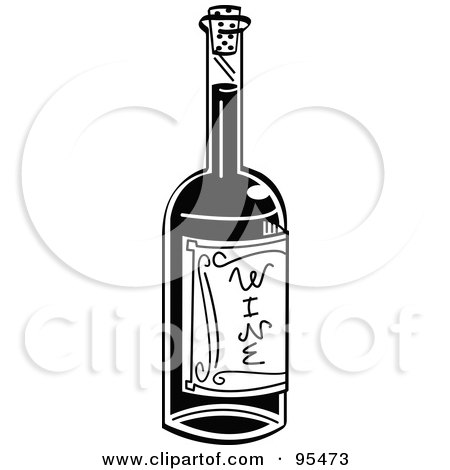 Royalty-Free (RF) Clipart Illustration of a Black And White Bottle Of Wine For Valentines Day by Andy Nortnik