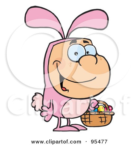 Royalty-Free (RF) Clipart Illustration of a Man In An Easter Bunny Costume, Carrying A Basket by Hit Toon