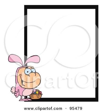 Royalty-Free (RF) Clipart Illustration of a Man In An Easter Bunny Costume, Standing By A Blank Sign by Hit Toon