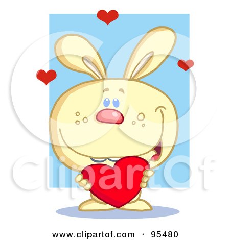 Royalty-Free (RF) Clipart Illustration of a Sweet Yellow Bunny Holding A Red Heart by Hit Toon