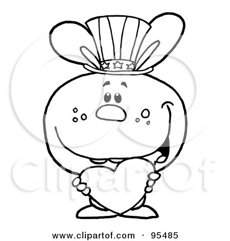 Royalty-Free (RF) Clipart Illustration of an Outlined American Bunny Holding A Heart And Wearing A Patriotic Hat by Hit Toon