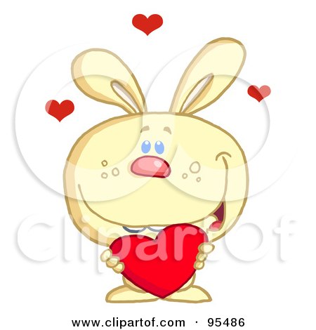 Royalty-Free (RF) Clipart Illustration of a Loving Yellow Bunny Holding A Red Heart by Hit Toon