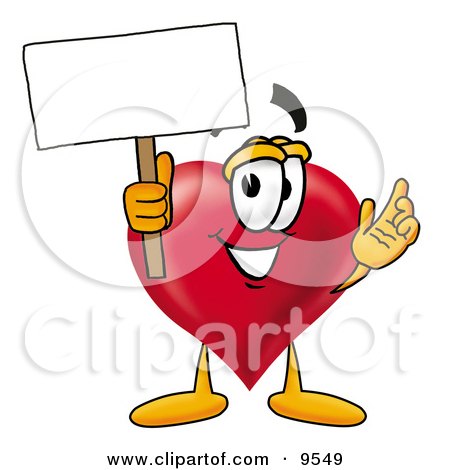Clipart Picture of a Love Heart Mascot Cartoon Character Holding a Blank Sign by Mascot Junction