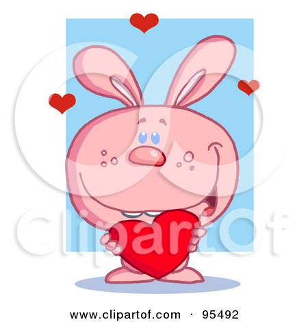Royalty-Free (RF) Clipart Illustration of a Loving Pink Bunny Holding A Heart by Hit Toon