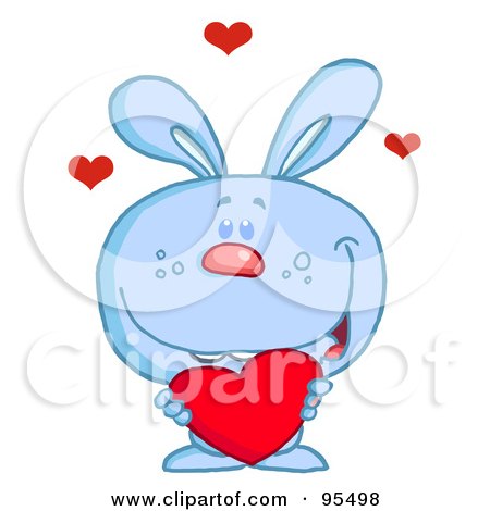 Royalty-Free (RF) Clipart Illustration of a Loving Blue Bunny Holding A Red Heart by Hit Toon