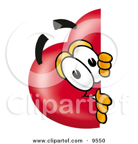 Clipart Picture of a Love Heart Mascot Cartoon Character Peeking Around a Corner by Mascot Junction
