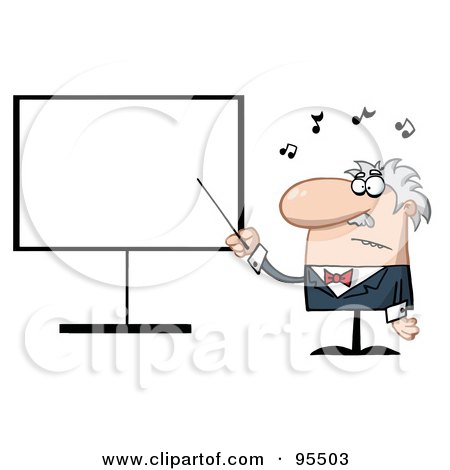 Royalty-Free (RF) Clipart Illustration of a Senior Music Teacher Pointing To A Blank Board by Hit Toon