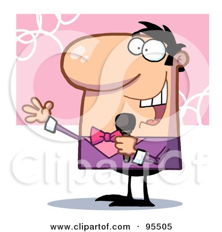 Royalty-Free (RF) Clipart Illustration of a Friendly Tv Show Host Using A Microphone by Hit Toon