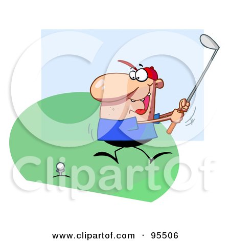 Royalty-Free (RF) Clipart Illustration of a Golfer Guy Taking A Fast Swing by Hit Toon