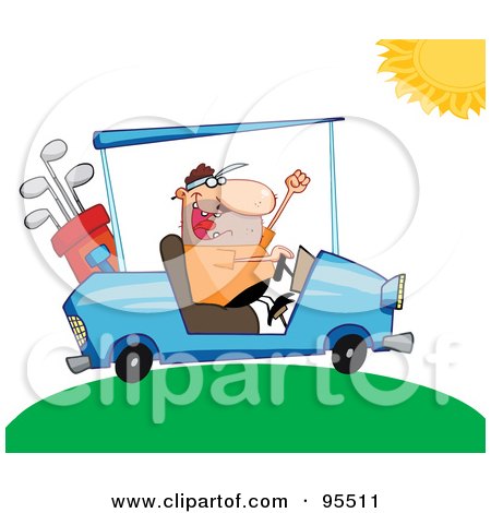Royalty-Free (RF) Clipart Illustration of a Golfer Man Driving A Cart On A Sunny Day by Hit Toon