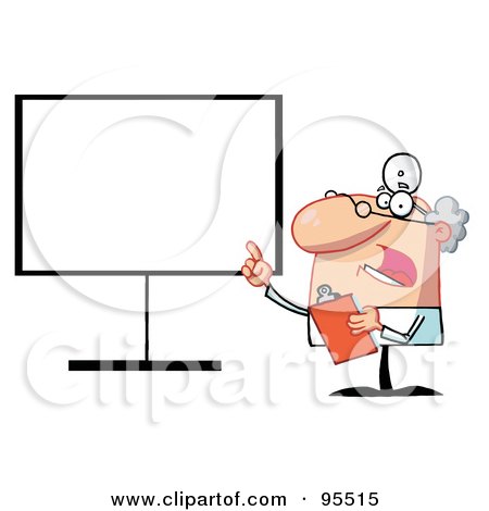 Royalty-Free (RF) Clipart Illustration of a Senior Doctor Talking And Pointing To A Blank Board by Hit Toon