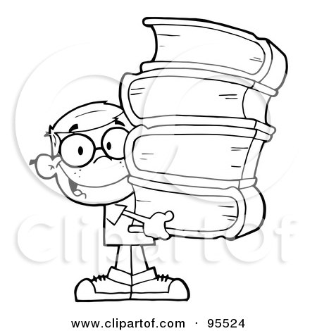 Royalty-Free (RF) Clipart Illustration of a Smart School Boy Carrying A Stack Of Books by Hit Toon