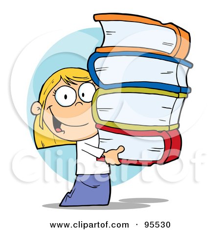 Royalty-Free (RF) Clipart Illustration of a Smart Blond School Girl Carrying A Stack Of Books by Hit Toon