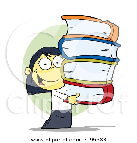 Royalty-Free (RF) Clipart Illustration of a Smart Oriental School Girl Carrying A Stack Of Books by Hit Toon