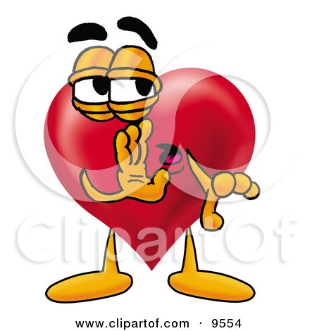 Clipart Picture of a Love Heart Mascot Cartoon Character Whispering and Gossiping by Mascot Junction