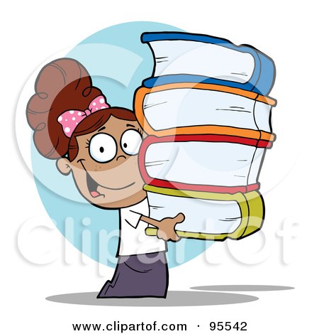 Royalty-Free (RF) Clipart Illustration of a Smart Hispanic School Girl Carrying A Stack Of Books by Hit Toon