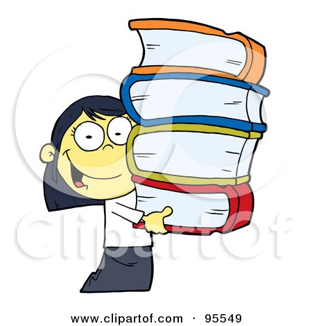 Royalty-Free (RF) Clipart Illustration of a Smart Asian School Girl Carrying A Stack Of Books by Hit Toon