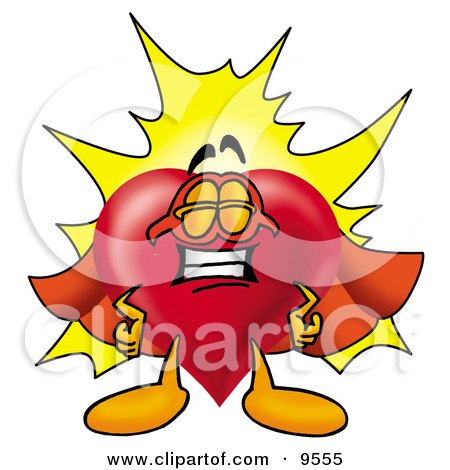Clipart Picture of a Love Heart Mascot Cartoon Character Dressed as a Super Hero by Mascot Junction