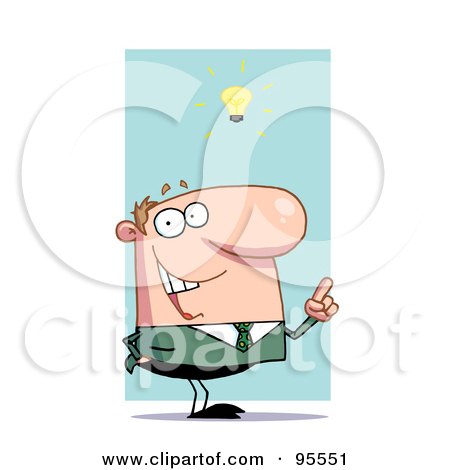 Royalty-Free (RF) Clipart Illustration of a Creative White Businessman Under A Lightbulb by Hit Toon