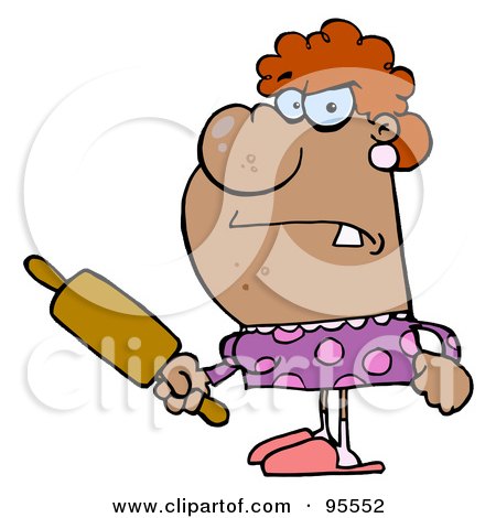 Royalty-Free (RF) Clipart Illustration of a Mad Housewife Holding A Rolling Pin by Hit Toon