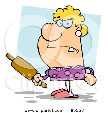 Royalty-Free (RF) Clipart Illustration of a Mad Caucasian Housewife Holding A Rolling Pin by Hit Toon