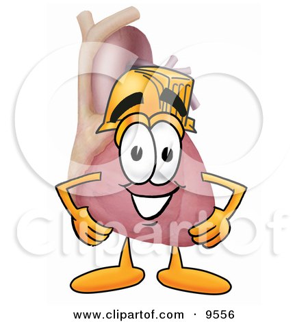 Clipart Picture of a Heart Organ Mascot Cartoon Character Wearing a Helmet by Mascot Junction