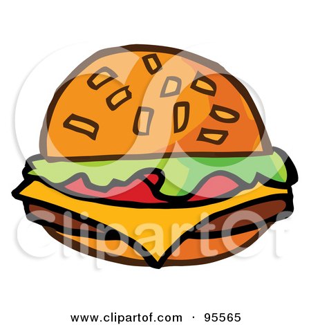 Royalty-Free (RF) Clipart Illustration of a Cartoon Cheeseburger - 1 by Hit Toon