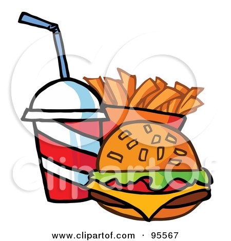 Royalty-Free (RF) Clipart Illustration of a Cheeseburger With Cola And French Fries - 1 by Hit Toon