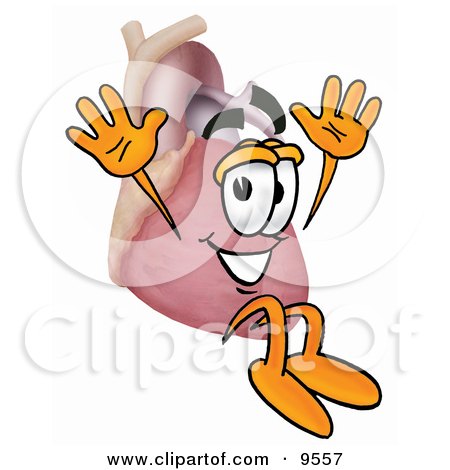 Clipart Picture of a Heart Organ Mascot Cartoon Character Jumping by Mascot Junction