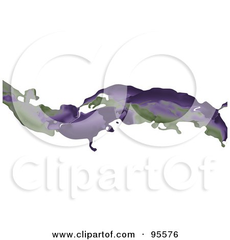 Royalty-Free (RF) Clipart Illustration of an Abstract Purple And Green Liquid Wave Over White by elaineitalia