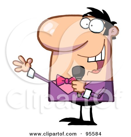 Royalty-Free (RF) Clipart Illustration of a Male Tv Show Host Using A Microphone by Hit Toon