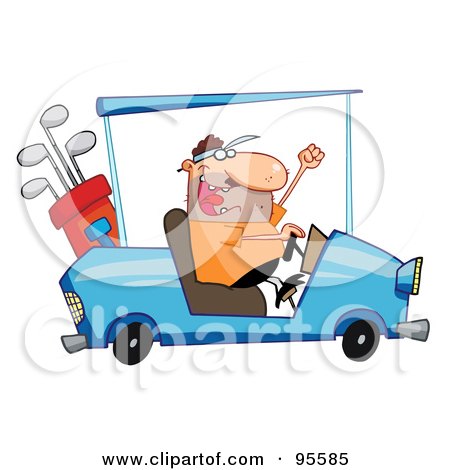 Royalty-Free (RF) Clipart Illustration of a Golfer Guy Driving A Blue Cart by Hit Toon