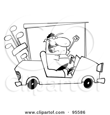 Royalty-Free (RF) Clipart Illustration of an Outlined Golfer Guy Driving A Cart by Hit Toon