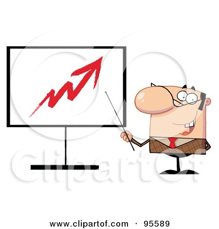 Royalty-Free (RF) Clipart Illustration of a Businessman Pointing A Stick At An Arrow On A Board by Hit Toon