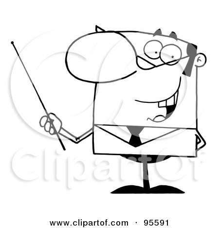 Royalty-Free (RF) Clipart Illustration of an Outlined Businessman Holding A Pointer Stick by Hit Toon