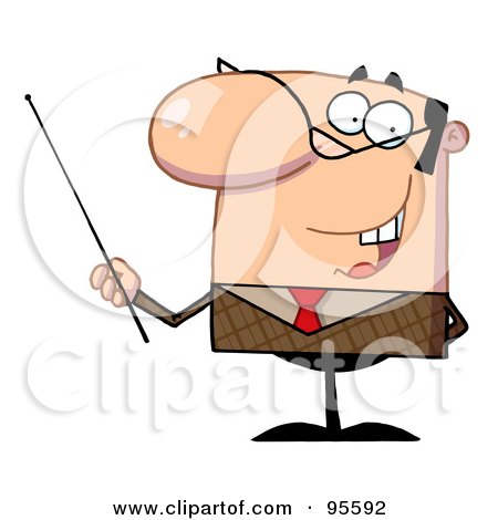 Royalty-Free (RF) Clipart Illustration of a Friendly Businessman Holding A Pointer Stick by Hit Toon