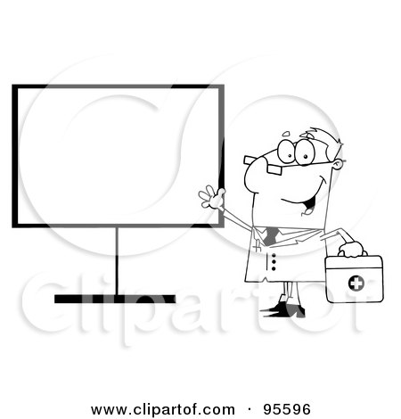 Royalty-Free (RF) Clipart Illustration of an Outlined Male Doctor Standing By A Blank Board by Hit Toon
