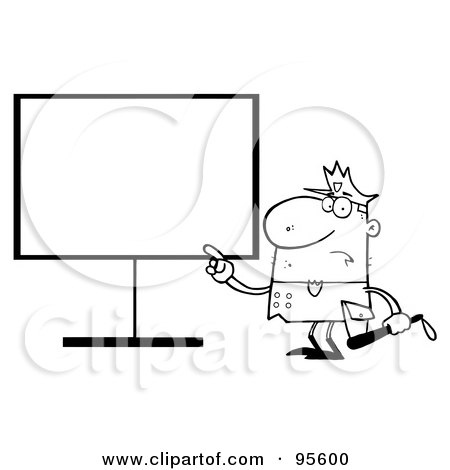 Royalty-Free (RF) Clipart Illustration of an Outlined Police Man Pointing To A Blank Sign by Hit Toon