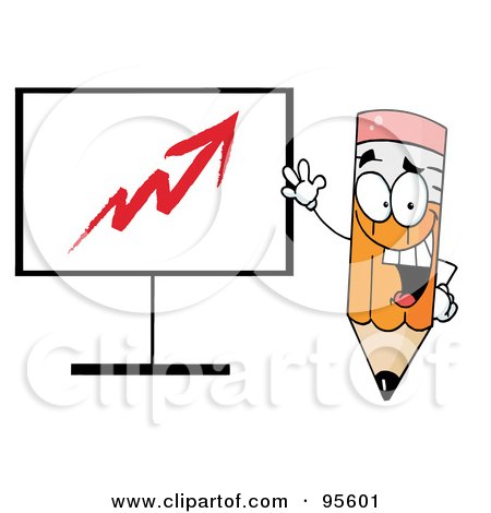 Royalty-Free (RF) Clipart Illustration of a Happy Pencil Beside An Arrow Board by Hit Toon