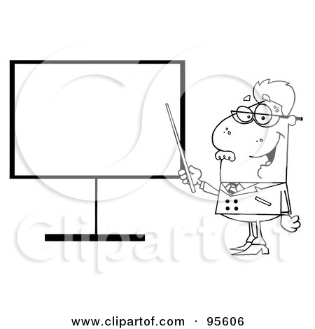 Royalty-Free (RF) Clipart Illustration of an Outlined Senior Professor Pointing To A Blank Sign by Hit Toon