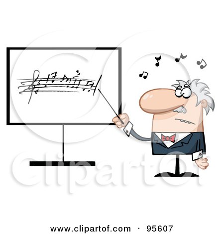 Royalty-Free (RF) Clipart Illustration of a Senior Music Teacher Pointing To A Music Board by Hit Toon