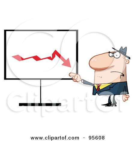 Royalty-Free (RF) Clipart Illustration of a Grumpy Boss Pointing To A Decline Board by Hit Toon