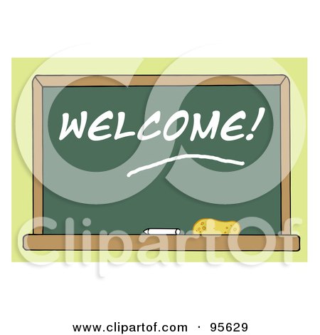 Royalty-Free (RF) Clipart Illustration of a Welcome Chalkboard In A Class Room by Hit Toon