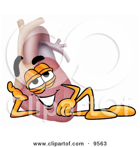 Clipart Picture of a Heart Organ Mascot Cartoon Character Resting His Head on His Hand by Mascot Junction