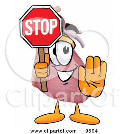 Clipart Picture of a Heart Organ Mascot Cartoon Character Holding a Stop Sign by Mascot Junction