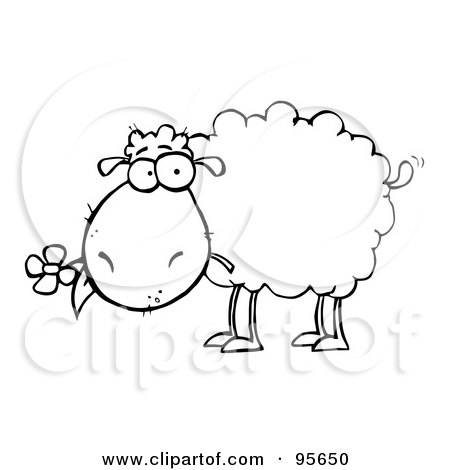 Royalty-Free (RF) Clipart Illustration of an Outlined Sheep Carrying A Flower In Its Mouth by Hit Toon